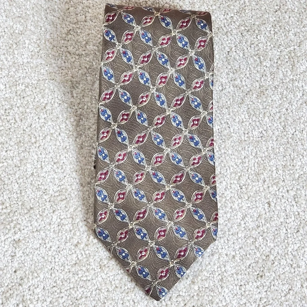 Geoffrey Beene Men's 100% Italian Silk Neck Tie Brown Red Blue 56
